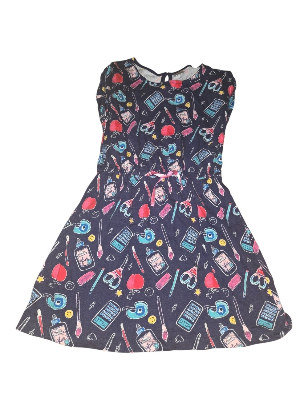 Gymboree Navy Kids Dress with Pink & Blue School-Supplies Print